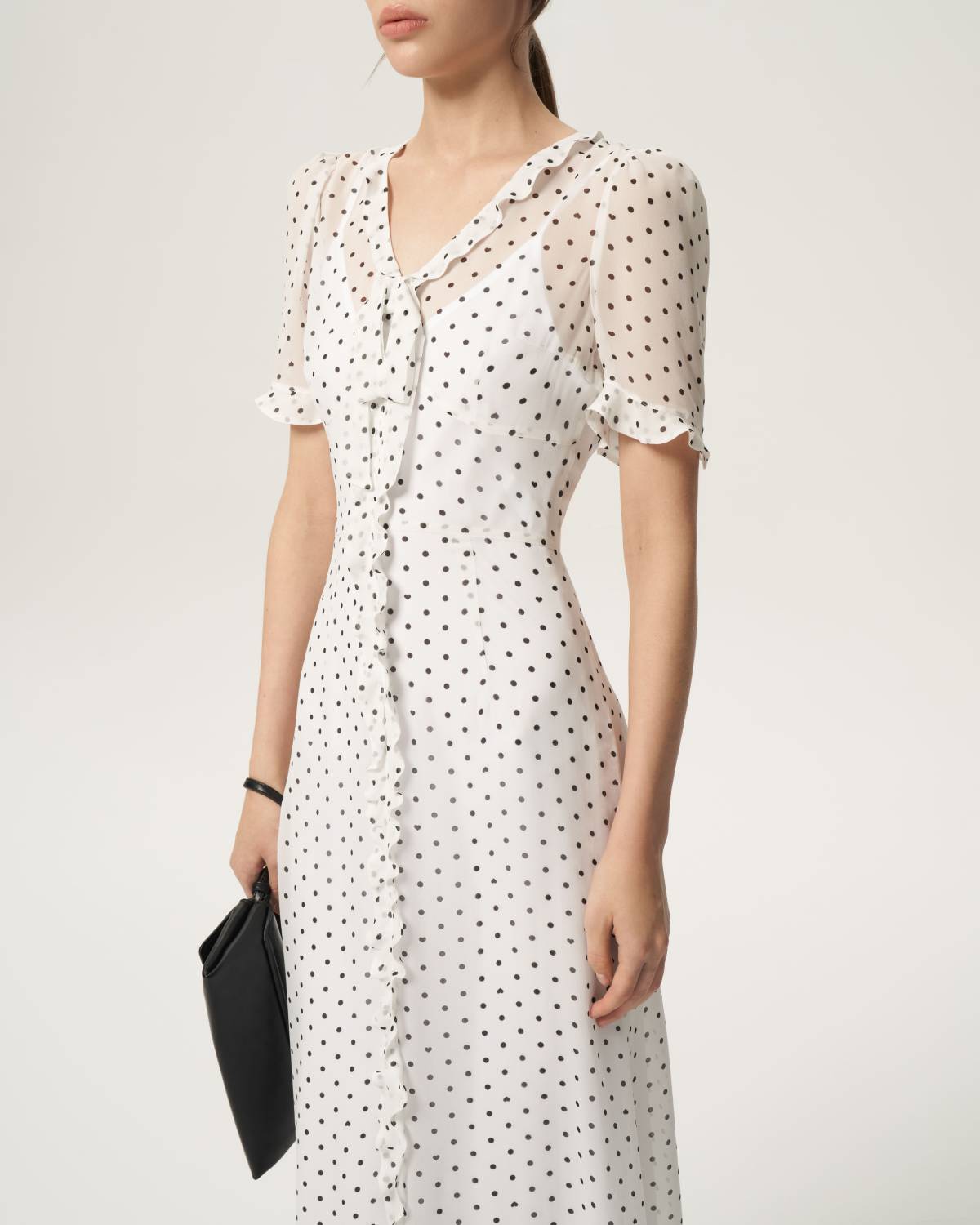Polka dot dress white with bow