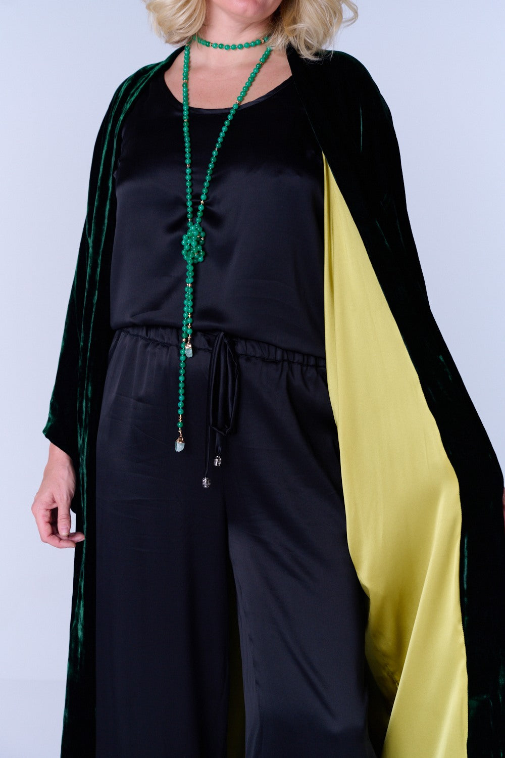 SELFSURE REVERSIBLE SILK-VELVET KIMONO ESMERALDA