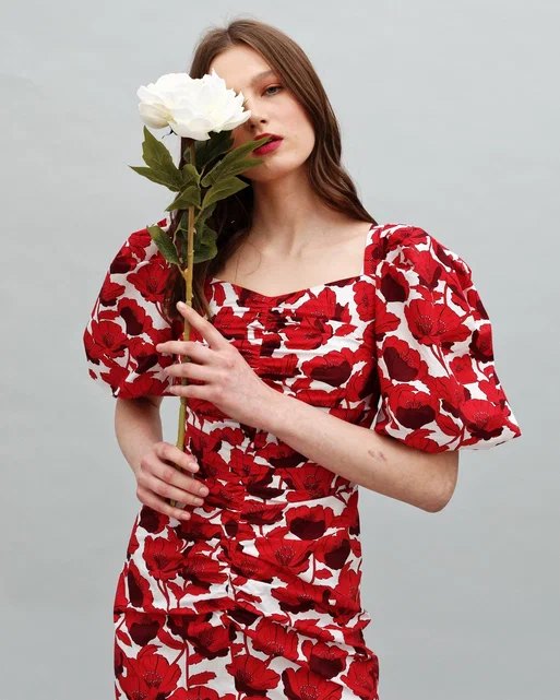 ELLYME DRESS WITH POPPIES RED