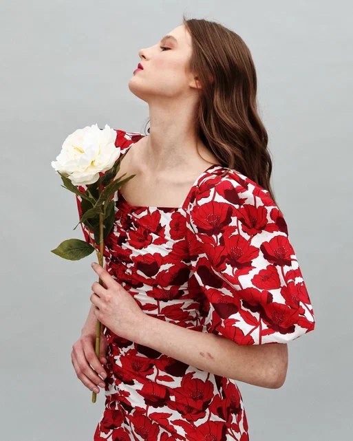ELLYME DRESS WITH POPPIES RED