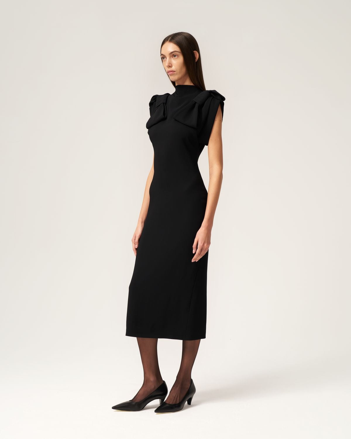 ELLYME DRESS WITH BOWS ON SHOULDERS BLACK