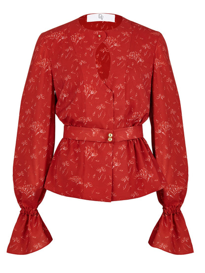 BLOUSE AND SKIRT WITH SIGNATURE FLORAL PRINT RED