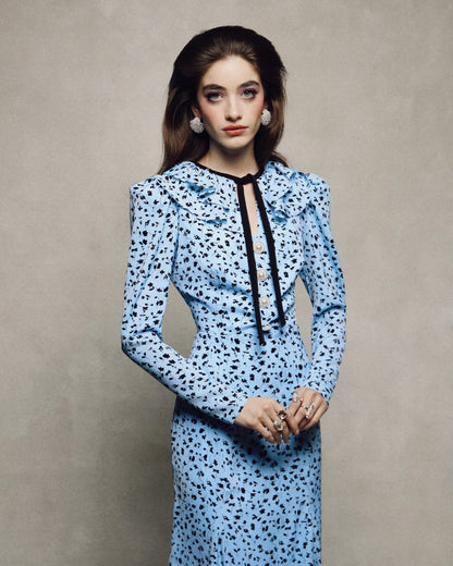 MAIZEL BLUE LONG SLEEVED FLORAL DRESS