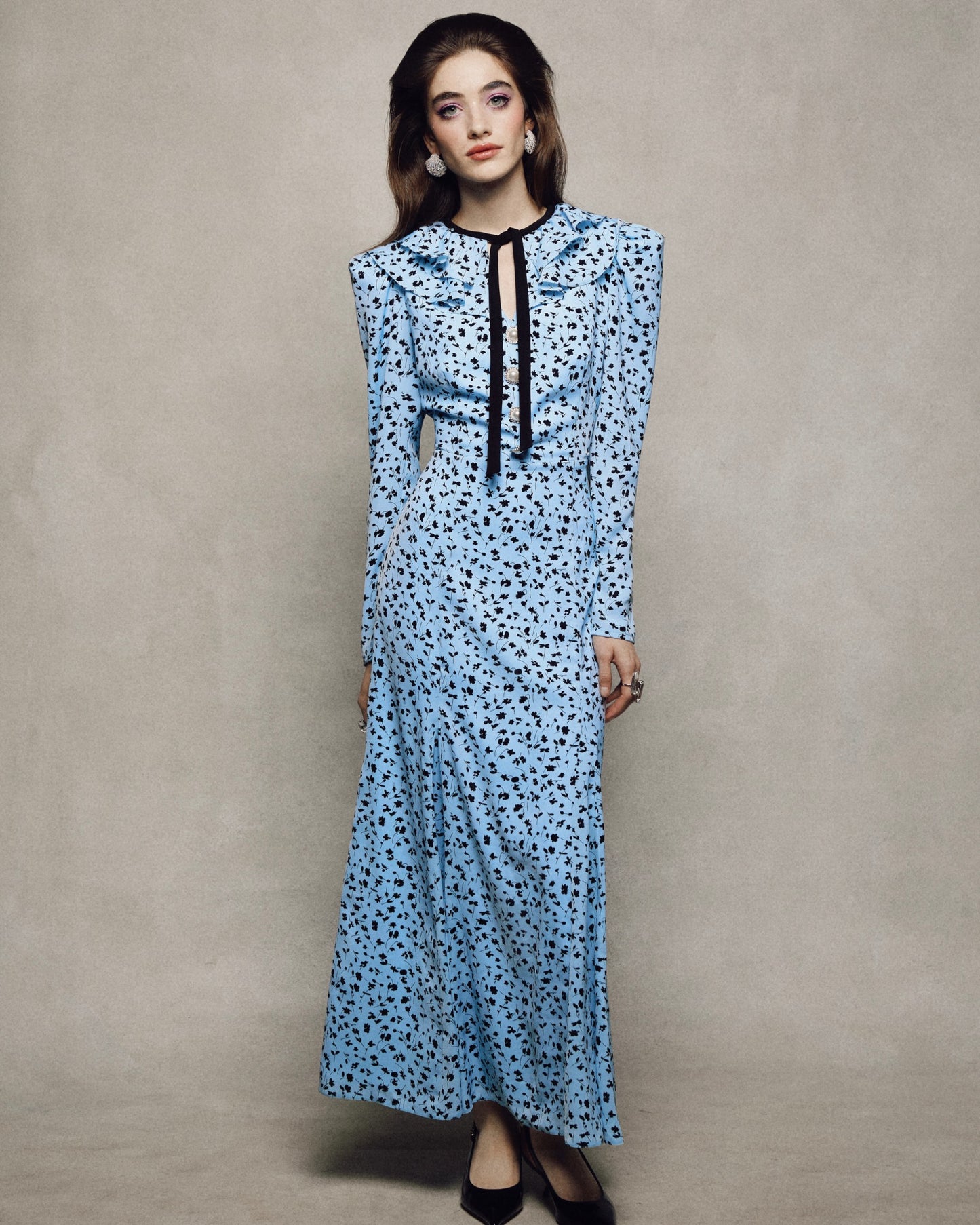 MAIZEL BLUE LONG SLEEVED FLORAL DRESS