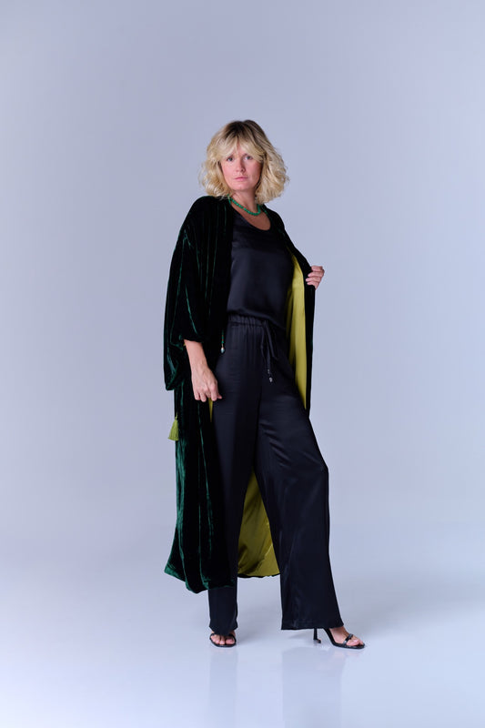 SELFSURE REVERSIBLE SILK-VELVET KIMONO ESMERALDA