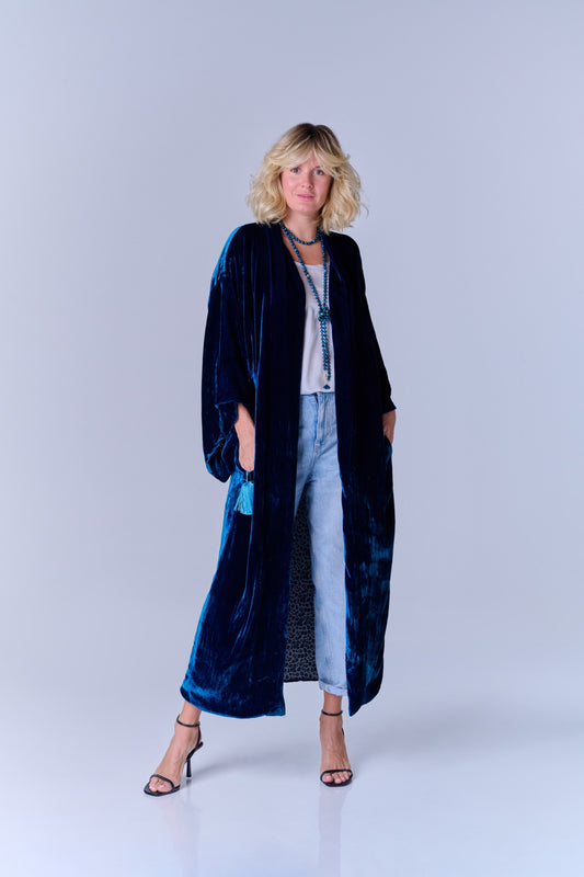 Reversible silk-velvet kimono INGA