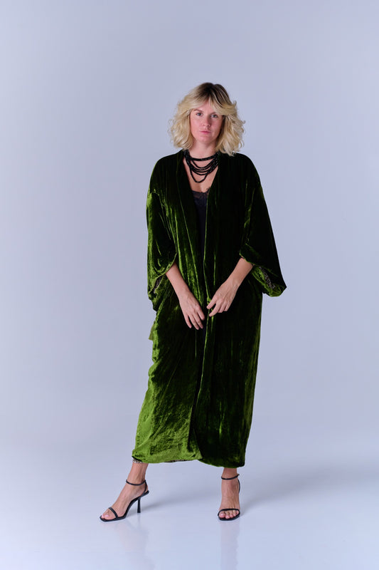 SELFSURE REVERSIBLE SILK-VELVET KIMONO EVA