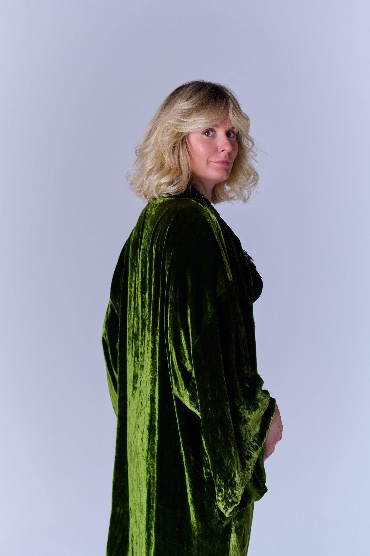 SELFSURE REVERSIBLE SILK-VELVET KIMONO EVA