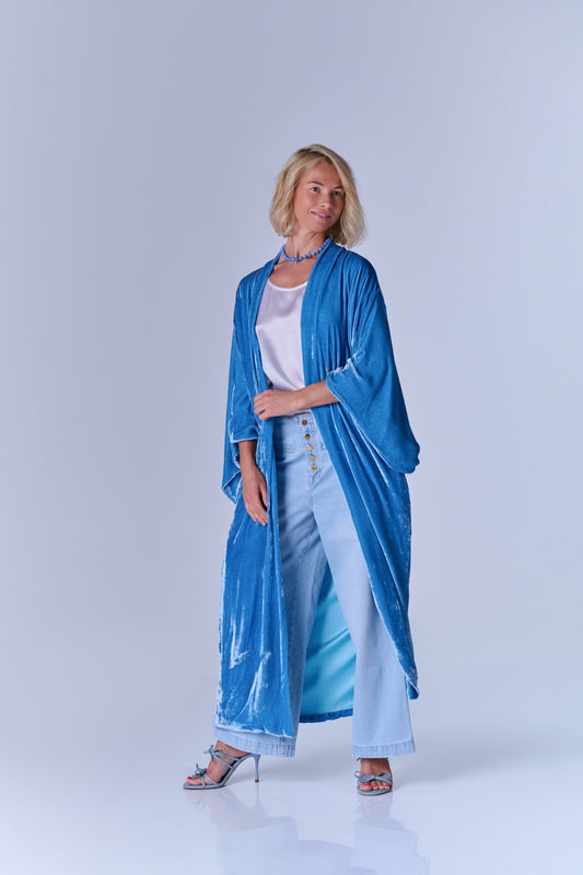 Reversible silk-velvet kimono SKY