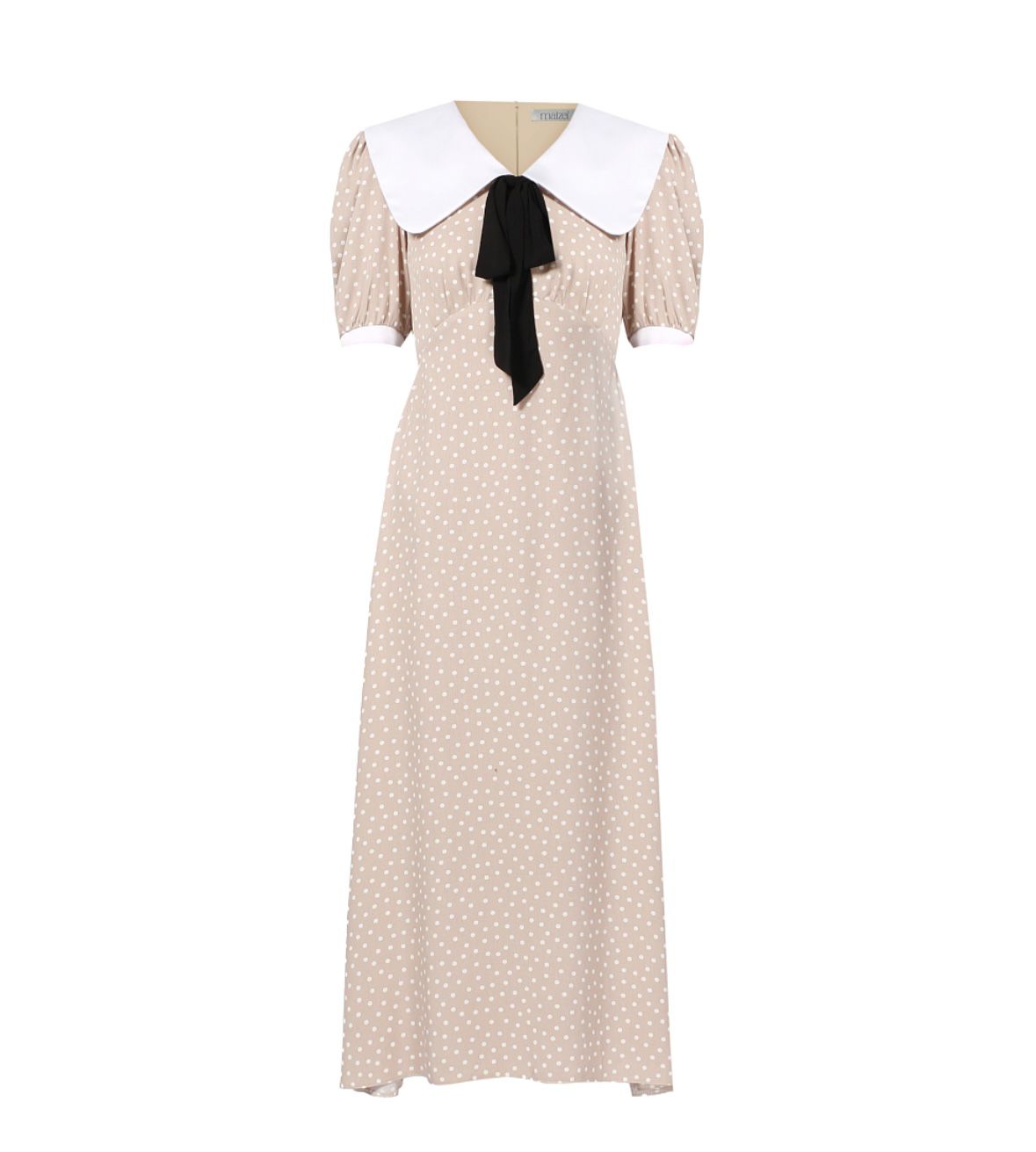 MAIZEL BEIGE DRESS WITH WHITE POLKA DOTS