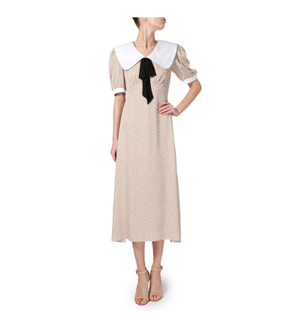 MAIZEL BEIGE DRESS WITH WHITE POLKA DOTS