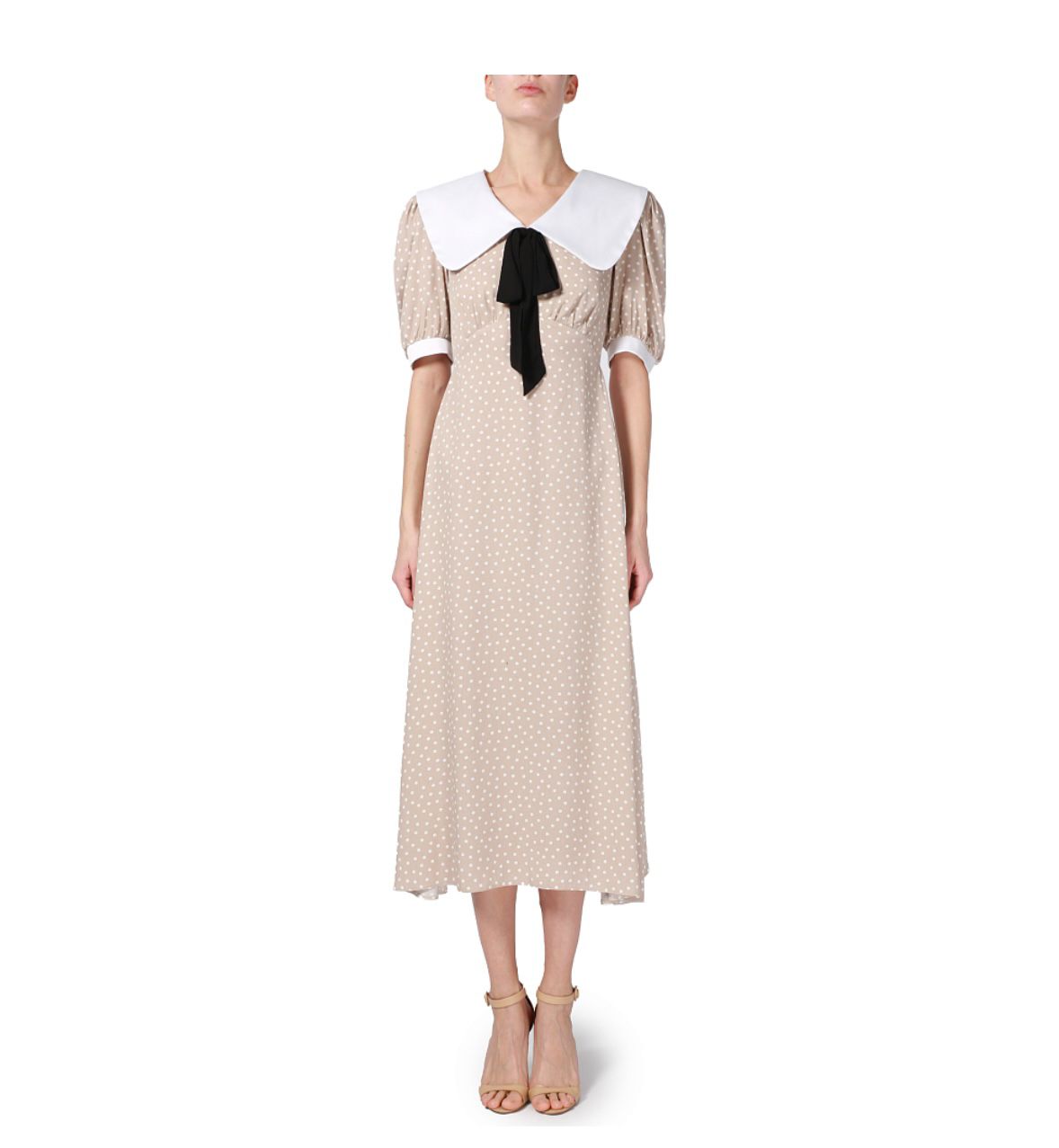 MAIZEL BEIGE DRESS WITH WHITE POLKA DOTS