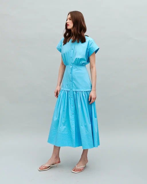 Button Through Cotton Dress blue