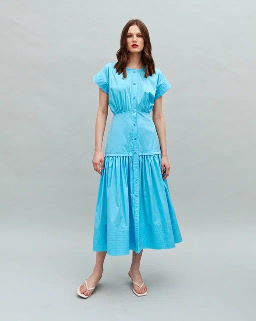 Button Through Cotton Dress blue