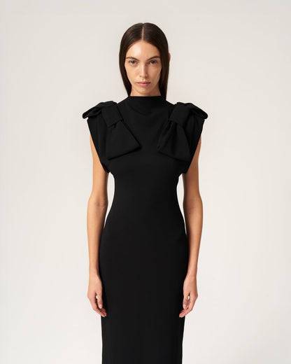 Dress with Bows on Shoulders Black