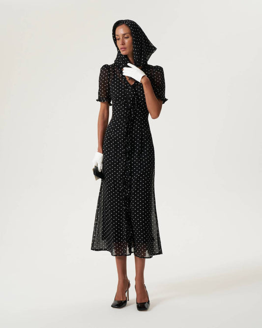 Polka dot black dress with bow